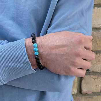 Men's Turquoise And Lava Bead December Birthstone Bracelet, 4 of 10