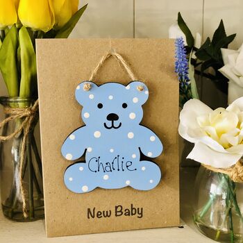 Personalised New Baby Wooden Teddy Keepsake Card, 3 of 3