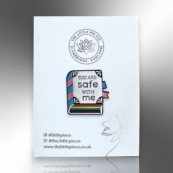 You Are Safe With Me Enamel Lapel Pin, Rainbow Book Lgbtiqia+ Ally Badge, Gay Pride Awareness Gift, 5 of 8