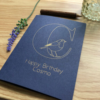 Personalised Robin Initial Gold Foil Birthday Card, 8 of 12
