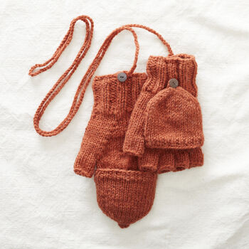 Fair Trade Knit Wool Lined Mitten Fingerless Gloves, 5 of 11