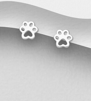 Sterling Silver Paw Stud Earrings, 3 of 4