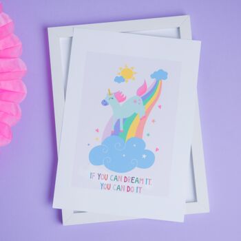 Pastel Unicorn And Rainbow Themed Nursery Bedroom Print, 2 of 5