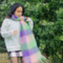 Purple Green Pink Plaid Warm Wrap Scarf, thumbnail 4 of 7