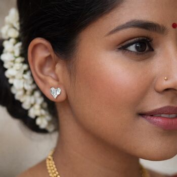 Silver Plated Hammered Heart Stud Earrings – 12mm, 3 of 7