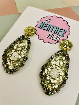 Seaside Sparkle Oyster Shell Glitter Resin Earrings, 3 of 4