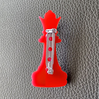 Red Acrylic Chess Queen Brooch, 3 of 3