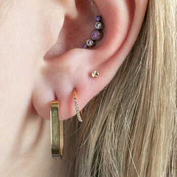 14 Carat Gold Tiny Stacked Lobe Prism Single Earring, 2 of 5