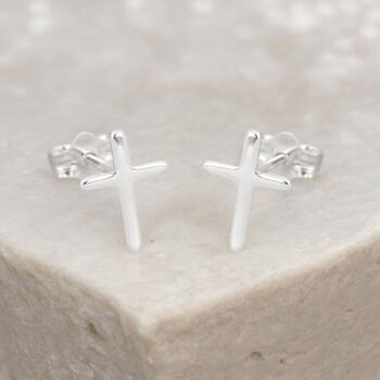 Tiny Sterling Silver Cross Stud Earrings, 3 of 5