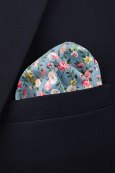 Wedding Handmade 100% Cotton Floral Print Tie In Blue, 4 of 9