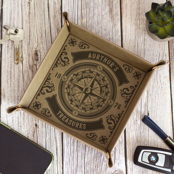 Marine Compass Snap Up Pu Leather Desk Tidy Tray, 3 of 6