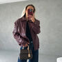 Burgundy Faux Leather Collar Jacket, thumbnail 1 of 7