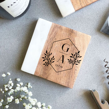 Personalised Marble And Wood Drinks Coaster, 2 of 9