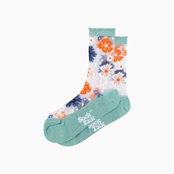 Bold Floral Combed Cotton Sheer Pop Socks In Sage Green, 3 of 4