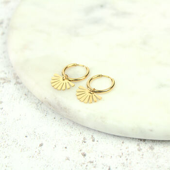 Geometric Fan Golden Hoop Earrings, 3 of 7