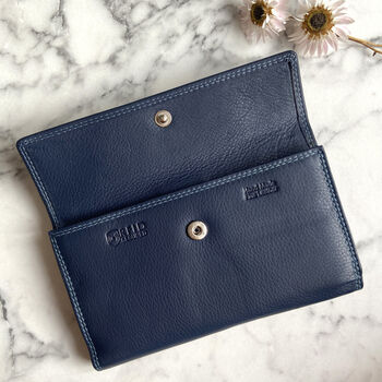 Women's Large Dark Navy Genuine Leather Purse Rfid Secure, 2 of 4