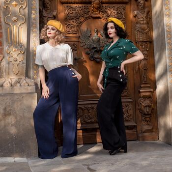 Audrey Trousers In French Navy 1940s Vintage Style, 2 of 2