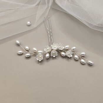 Pearl Flower Bridal Hair Pin With Gold Or Silver Wire, 9 of 13