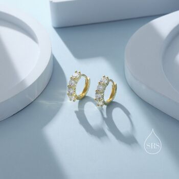 Cz Huggie Hoop Earrings In Sterling Silver, 7 of 11