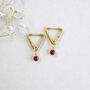 Triangle Huggie Earrings With Birthstone Detail, thumbnail 9 of 12