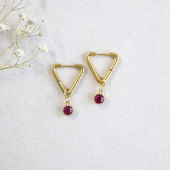 Triangle Huggie Earrings With Birthstone Detail, 9 of 12