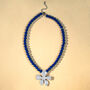 Statement Navy Bead And Silver Flower Necklace, thumbnail 2 of 4