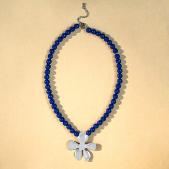 Statement Navy Bead And Silver Flower Necklace, 2 of 4