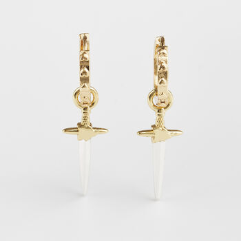 Gold Rose And Dagger Huggie Earrings, 3 of 9