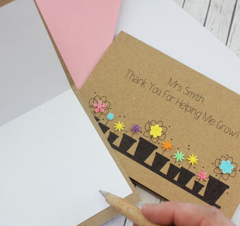 Personalised Teacher Thank You Card With Flower Pots, 4 of 4