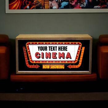 Personalised Wooden Light Box Home Cinema Now Showing, 3 of 6