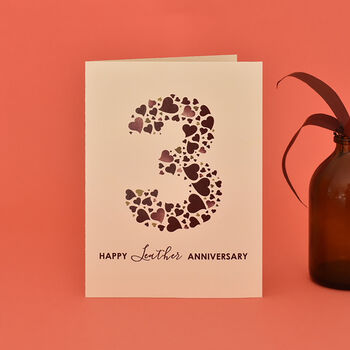 Love Hearts Leather 3rd Anniversary Card, 2 of 6