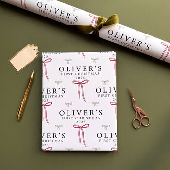 Personalised Baby's First Christmas Bow Wrapping Paper, 2 of 5