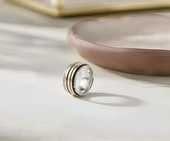 Oxidised Sterling Silver Fidget Spinner Ring With Golden Bands, 3 of 7