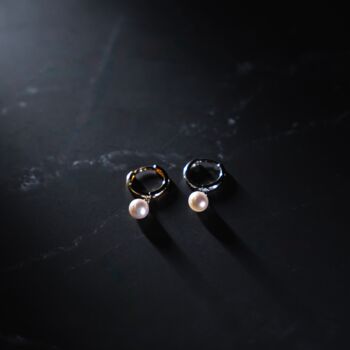 Mens Earring Gold Pearl Dangle Hoop Earring For Men, 5 of 9