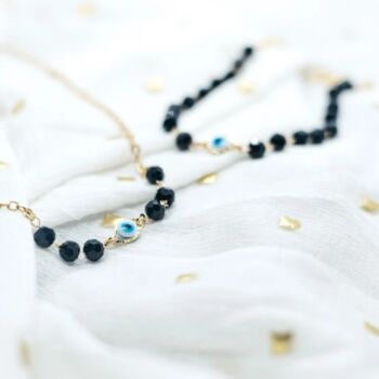 Golden Plated Turkish Evil Eye Black Beads Necklace, 3 of 6