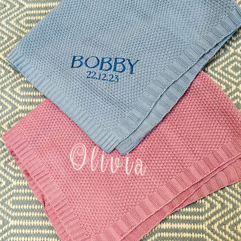 Personalised Blue Knit Baby Blanket, 3 of 5