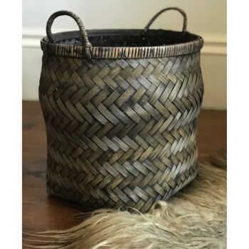 Distressed Bamboo Basket With Handles, 2 of 2
