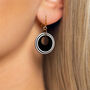 Black And Pearlescent White Circular Earrings • Gold Plated Sterling Silver Hooks, thumbnail 2 of 9