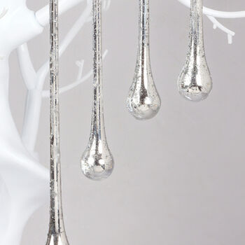 G Decor Set Of Six Mottled Silver Glass Long Droplets, 3 of 4