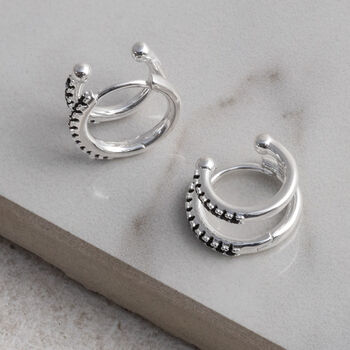 Sterling Silver Black Cz Double Hoop Huggies, 2 of 6