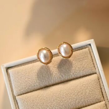 Loraine Ivory Gold Pearl Crown Ball Charm Gift Earrings, 3 of 5