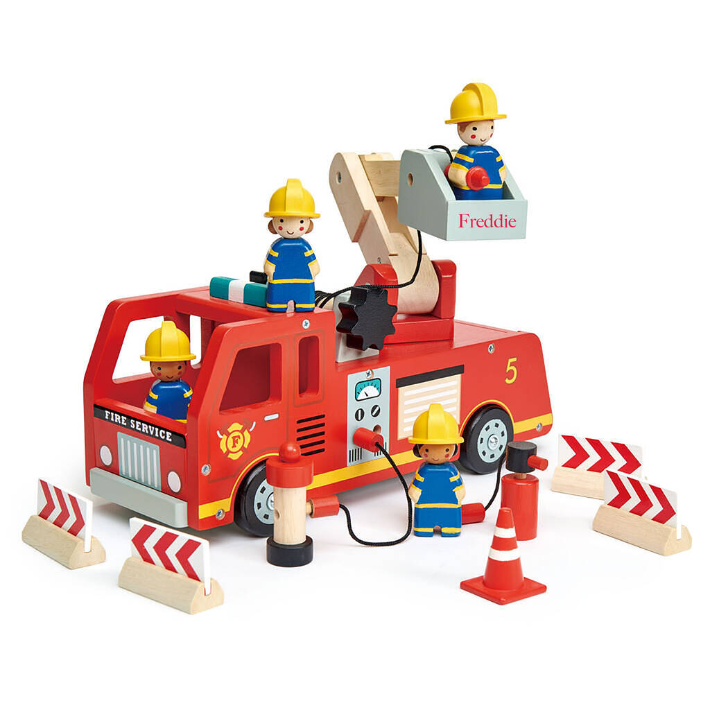 Personalised Wooden Fire Engine And Accessories By Lime Tree London