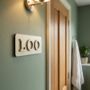 Loo Sign Pastel Yellow, Bathroom Toilet Sign Birch Wood, thumbnail 8 of 12