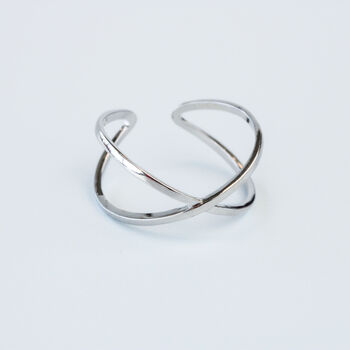 Sterling Silver Double Band Crossover Adjustable Ring, 2 of 5