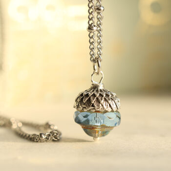 Sky Blue Silver Acorn Necklace, 2 of 6