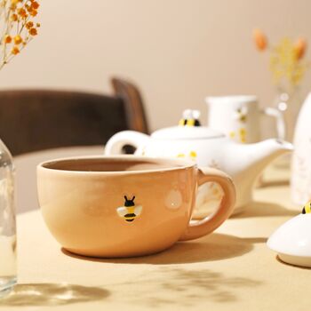 Dusky Pink Floral Bee Ceramic Teapot And Cup Set, 6 of 12