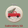 Red Christmas Truck With Tree And Snowy Scene Beginner Embroidery Kit, Hand Embroidery, thumbnail 1 of 6