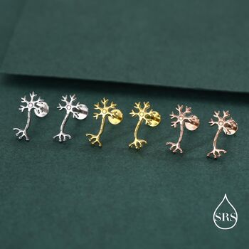 Tiny Neuron Cell 16 G Internally Threaded Flat Back Earrings In Sterling Silver, 3 of 12