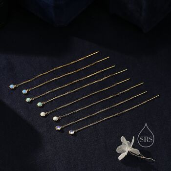 Moonstone Dot Long Threader Earrings, 5 of 12