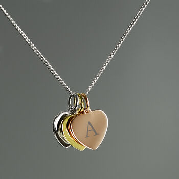 Personalised Tri Tone Initials Hearts Necklace, 3 of 4